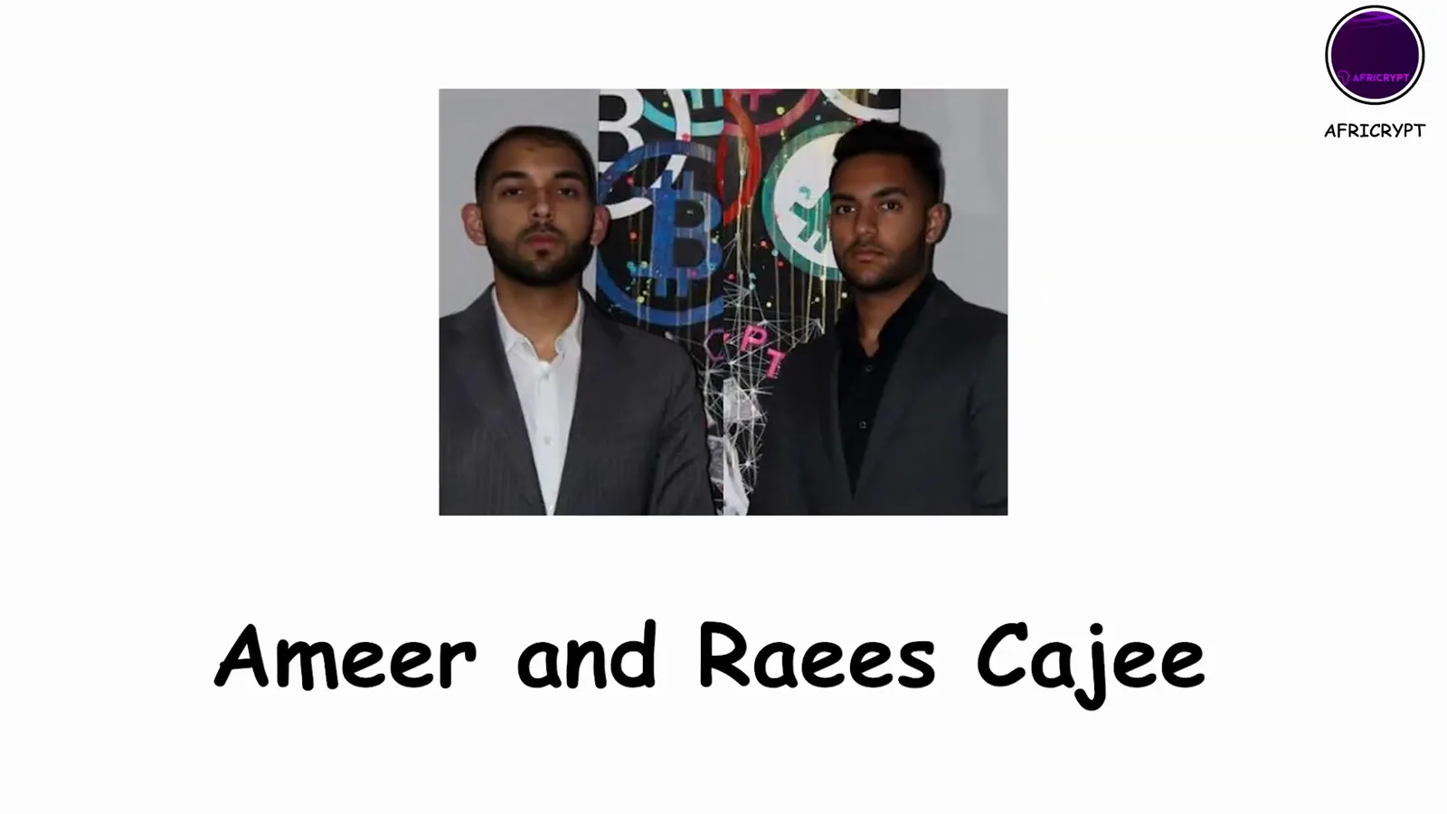 South African brothers Ameer and Raees Cajee of Africrypt photographed in grey suits, the founders who vanished after reporting a hack that swallowed billions in Bitcoin