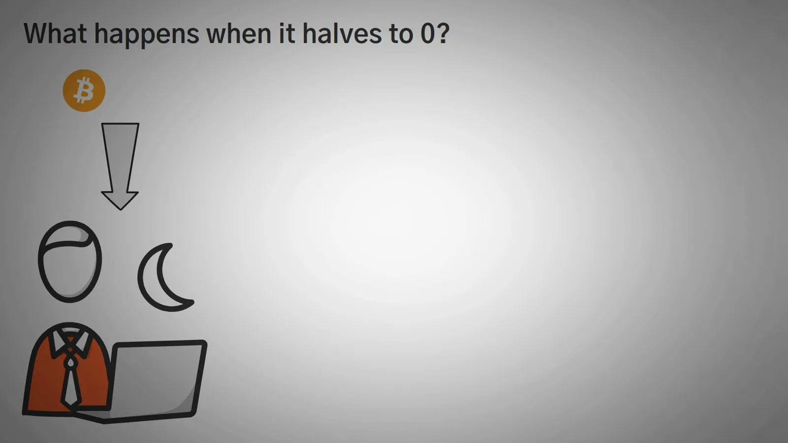 What happens when Bitcoin halves to zero diagram with a miner resting beside a laptop as rewards approach zero What happens when Bitcoin halves to zero diagram with a miner resting beside a laptop as rewards approach zero