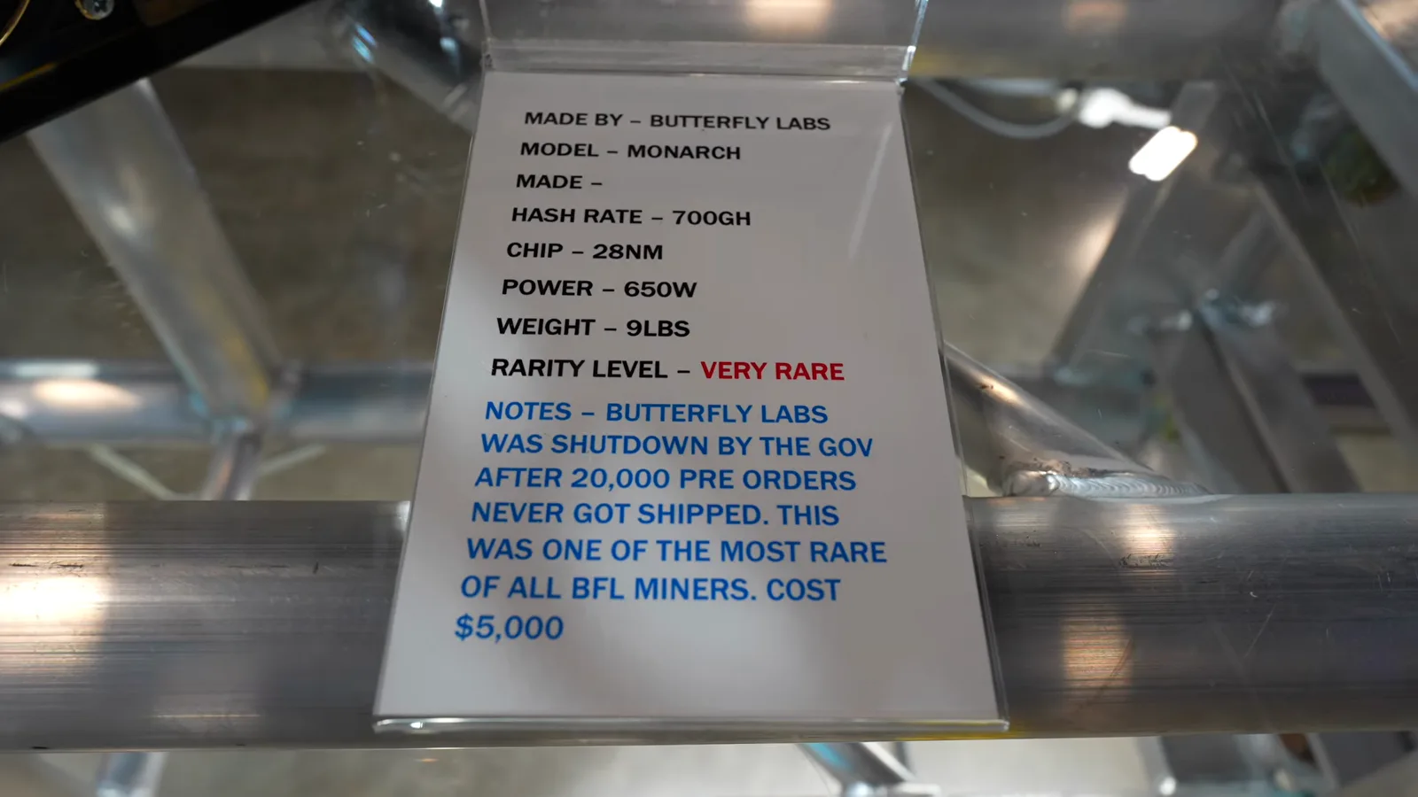 Butterfly Labs Monarch placard explaining the company was shut down after 20,000 pre-orders never shipped Butterfly Labs Monarch placard explaining the company was shut down after 20,000 pre-orders never shipped