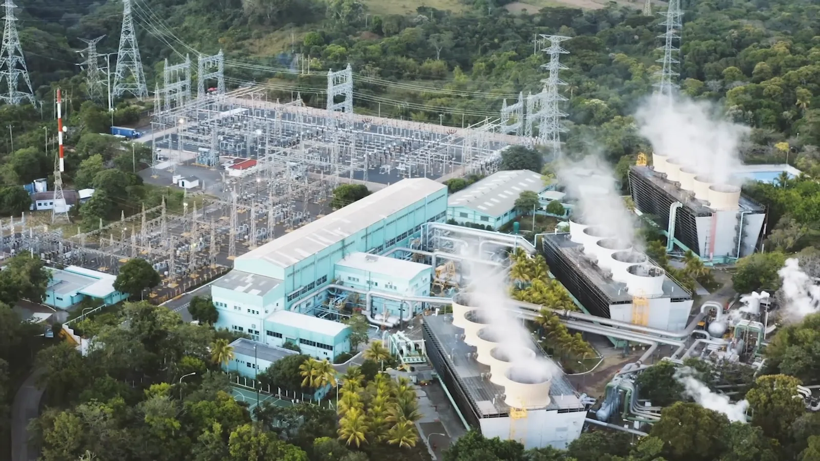Aerial view of a steaming geothermal power plant in El Salvador, the volcano energy tapped for bitcoin mining and promised to power the planned Bitcoin City Aerial view of a steaming geothermal power plant in El Salvador, the volcano energy tapped for bitcoin mining and promised to power the planned Bitcoin City
