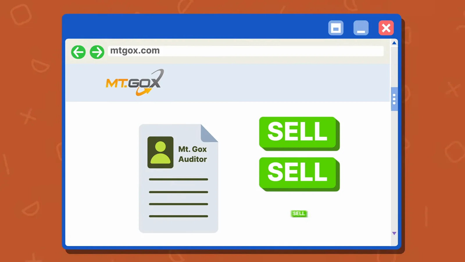 Fake Mt. Gox auditor account screen with three SELL buttons used to briefly crash Bitcoin to one cent in the 2011 breach Fake Mt. Gox auditor account screen with three SELL buttons used to briefly crash Bitcoin to one cent in the 2011 breach