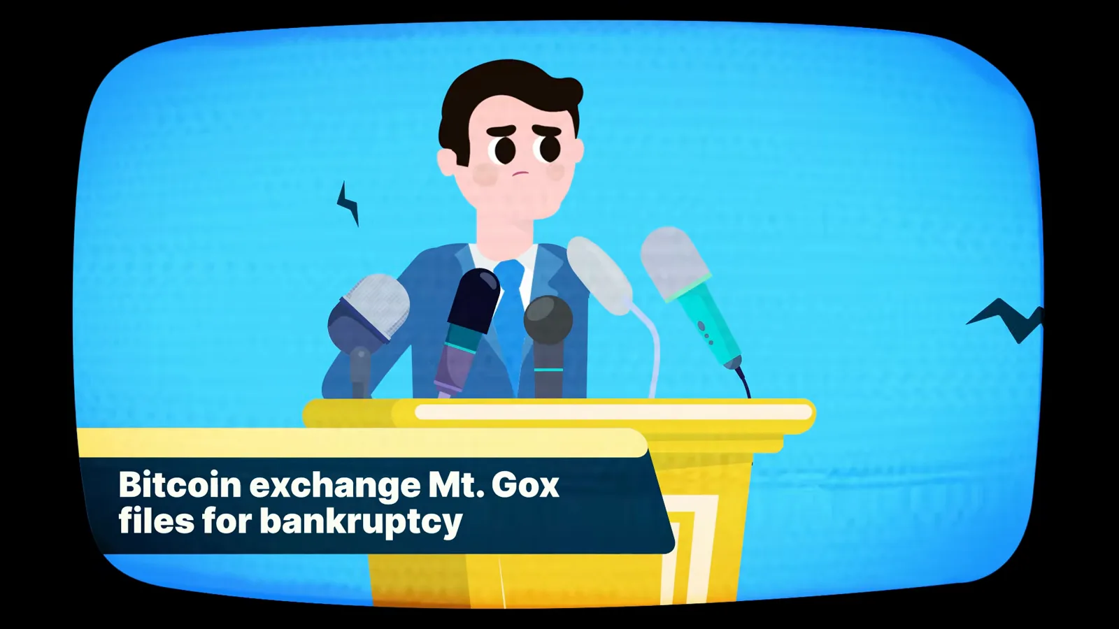 Television news broadcast announcing Bitcoin exchange Mt. Gox files for bankruptcy at a press conference in Tokyo Television news broadcast announcing Bitcoin exchange Mt. Gox files for bankruptcy at a press conference in Tokyo