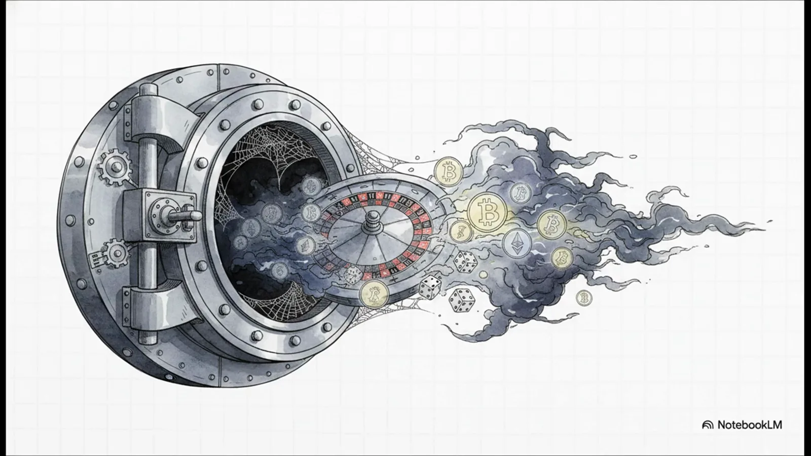 Bank vault door dissolving into smoke, coins and a roulette wheel — the on-chain finding that QuadrigaCX's cold wallets were emptied by April 2018 Bank vault door dissolving into smoke, coins and a roulette wheel — the on-chain finding that QuadrigaCX's cold wallets were emptied by April 2018