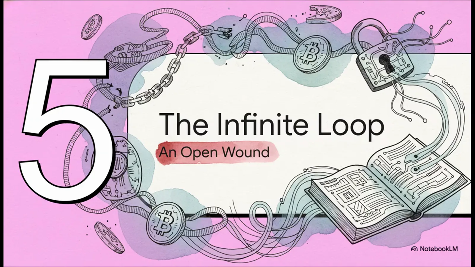 The Infinite Loop chapter card with an open ledger book wrapped in a chain of padlocks, marking the QuadrigaCX questions that never got answers The Infinite Loop chapter card with an open ledger book wrapped in a chain of padlocks, marking the QuadrigaCX questions that never got answers
