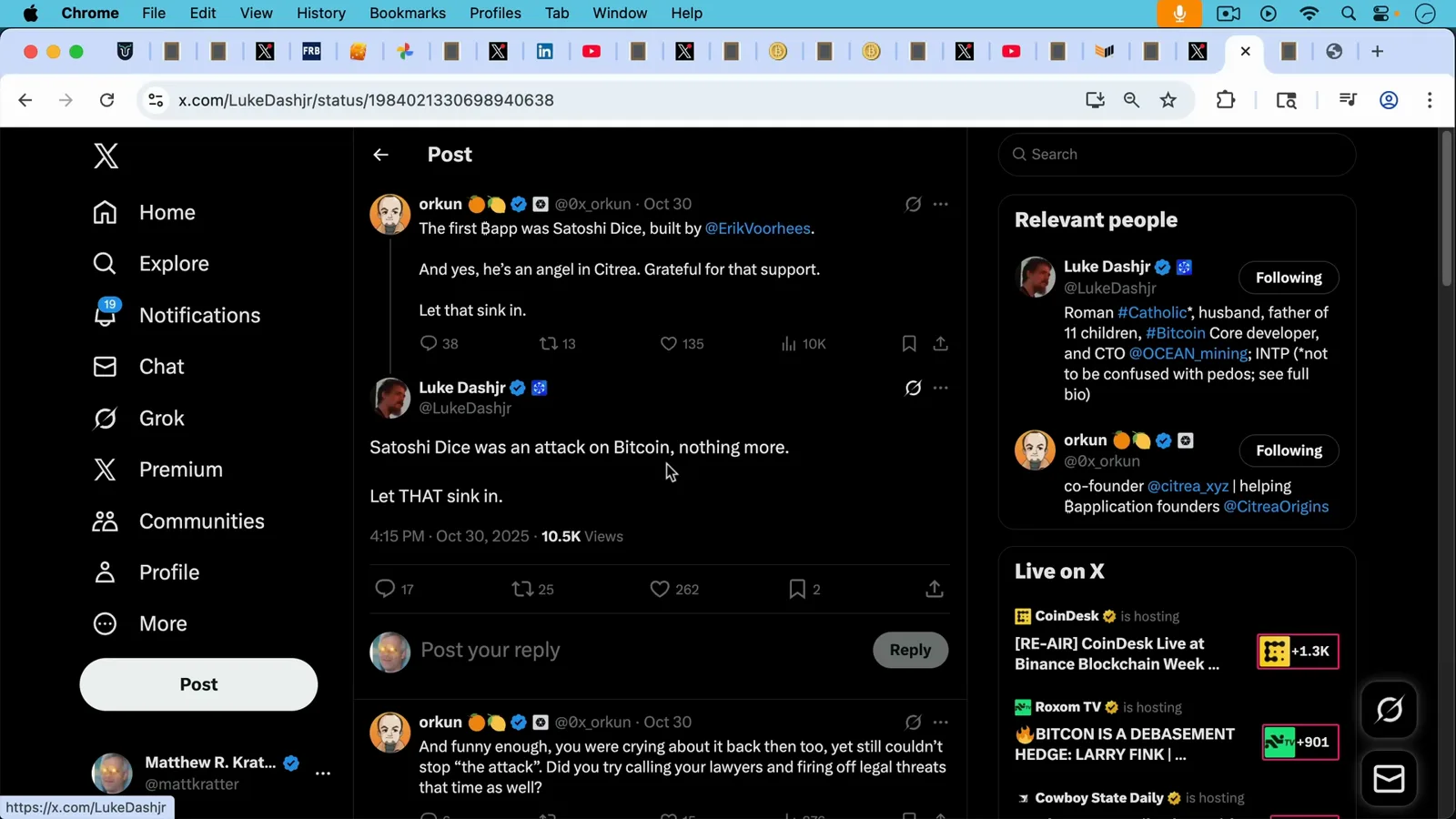X thread where Orkun credits SatoshiDice as the first Bitcoin app built by Erik Voorhees and Luke Dashjr replies that it was an attack on Bitcoin, nothing more X thread where Orkun credits SatoshiDice as the first Bitcoin app built by Erik Voorhees and Luke Dashjr replies that it was an attack on Bitcoin, nothing more