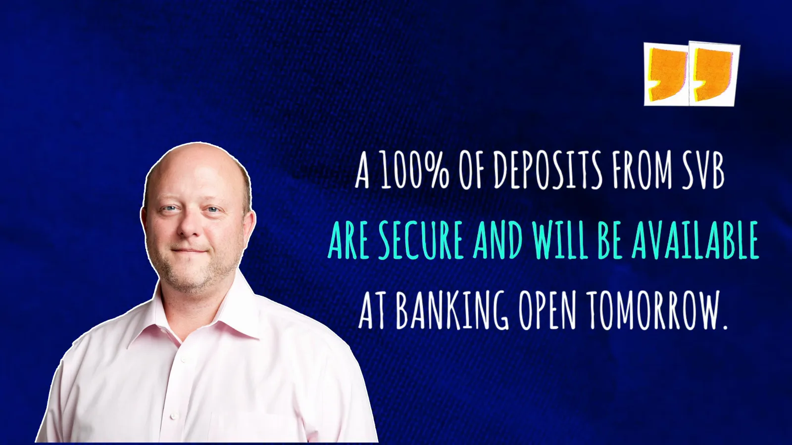 Quote card of Circle CEO Jeremy Allaire's message that 100 percent of deposits from Silicon Valley Bank are secure and will be available at banking open Quote card of Circle CEO Jeremy Allaire's message that 100 percent of deposits from Silicon Valley Bank are secure and will be available at banking open